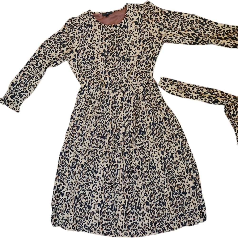 J CREW Carly Leopard Print Pleated Midi Dress - Size S - Picture 13 of 16